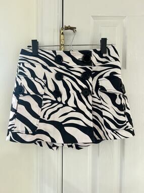 Vintage Y2K Cache Zebra Black White Print Mini Skort Skirt